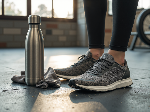 Modern sportswear collection featuring athletic wear, running gear, and fitness clothing displayed in active lifestyle setting with vibrant colors